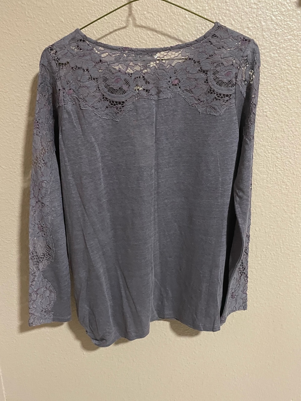 Sundance Gray Lace-Trim Long Sleeve Top NEW - Picture 2 of 5